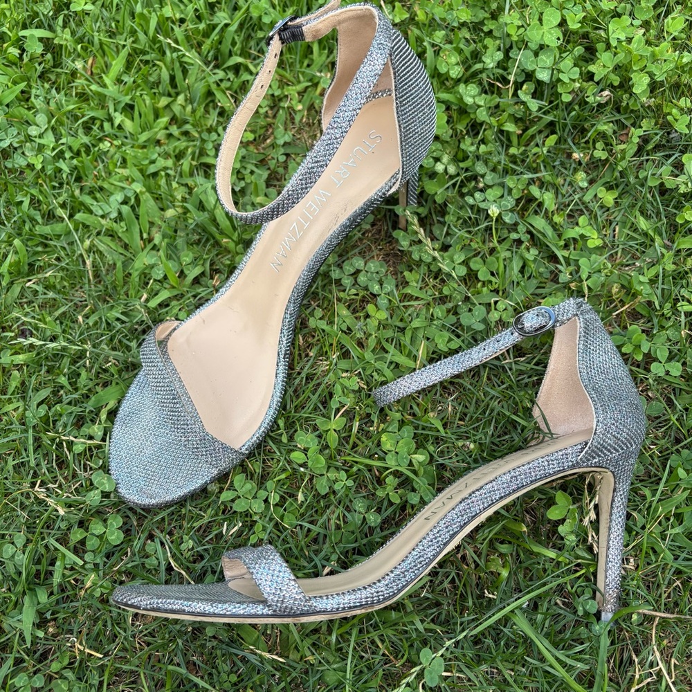 Stuart Weitzman Nunaked straight Heeled Sandal Gunmetal size 11